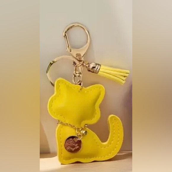 None Accessories - Yellow Cat Keychain with Tassel, NEW
